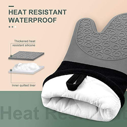 Silicone Oven Mitts - 14.6" Heat Resistant Oven Gloves for Baking, Cooking - color: Grey & Black, size: 14.6in Oven Mitts