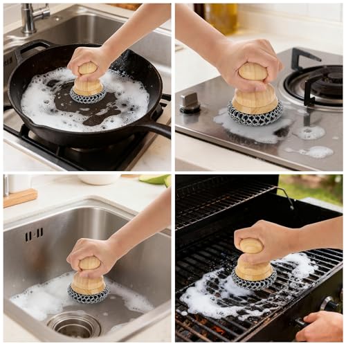 Scrubber for Cast Iron Pan, Pot Cleaner with 2 Scrapers,Chain Mail Cleaning Brush for Dishes, Pots, Pans, Griddles, Grills(Large Chain Mail) - size: Large Chain Mail