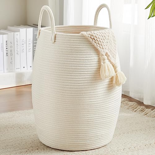 Large Laundry Hamper Basket 65L Woven Blanket Basket, Beige - color: Beige, size: 65L