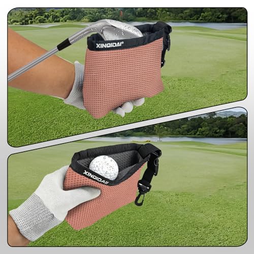 Waterproof Golf Club Cleaner Bag and Golf Ball Washer with Clip,Pink - color: PINK