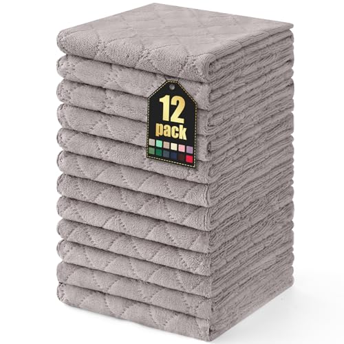 Homaxy 12 Pack Super Soft Absorbent Dish Towels, 10" x 20", Grey - color: Grey, size: 13 x 19 inch-12 pack