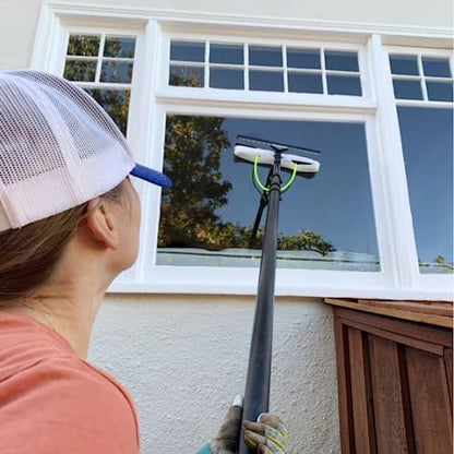 17" All-in-One 2 Nozzle Scrubber & Squeegee for Water Fed Pole System, Soft Fleece Sleeve Dual Water Jets, Ideal for Solar Panel & Window Cleaning, Tinted Glass, and High Windows