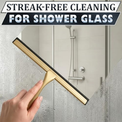 Gold Squeegee for Shower Glass, 10" Silicone Blade, Stainless Steel - color: Gold, size: 10 Inch