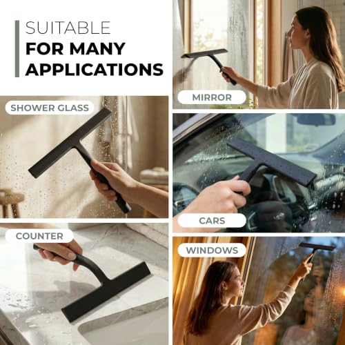 GÜTEWERK Silicone Shower Squeegee with 3-in-1 No-Drill Mount, Black, 11'' - color: Black, size: 11 Inches