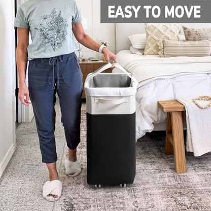 Goodpick 75L Laundry Hamper with Wheels & Removable Wash Bag for Dorm - color: Black & White 1-Pack