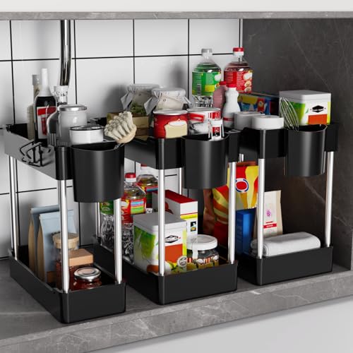 3 Pack Under Sink Organizer Bathroom and Storage Cabinet (Black) - color: Black