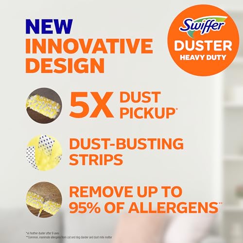 Swiffer Duster Kit with 6 ft Super Extendable Handle, Heavy Duty Starter Kit, Microfiber, White, with 8 Refills