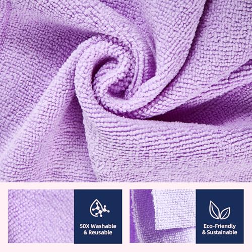 Microfiber Cleaning Cloth Roll - 50 Pack, Tear Away Microfiber Towels, 12" x 12", Reusable, Washable, Streak Free, Ultra Absorbent Dish Rags for Car, Home, Garage or Shop (Purple) - color: Purple