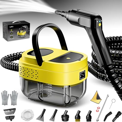 Steam Cleaner, 3-Level Adjustable Handle with 16 Accessories, Portable - color: Yellow+Black