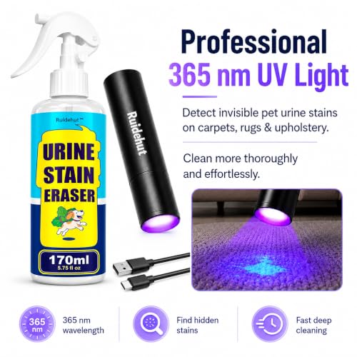 Stain & Odor Remover + Pet Urine Detector Kit, 5.75 fl oz - size: 5.75 fl oz (Includes UV Light)