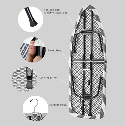 SheeChung Small Ironing Board 12"x32",Mini Ironing Board with Metal Mesh - style: Grey Striped-32x12