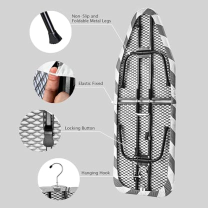 SheeChung Small Ironing Board 12"x32",Mini Ironing Board with Metal Mesh - style: Grey Striped-32x12