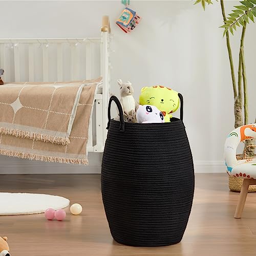 Large Laundry Hamper Basket 65L Woven Blanket Basket, Black - color: Black, size: 65L