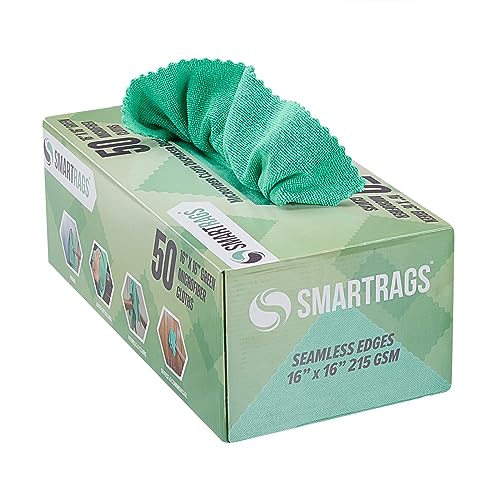 Arkwright Smart Rags Microfiber Cleaning Cloths, Pack of 50 in a Box, Lint Free 215 GSM Reusable Towels for Auto, Office and Household Cleaning, 16 x 16 in, Green - color: Green, size: 16 x 16 in