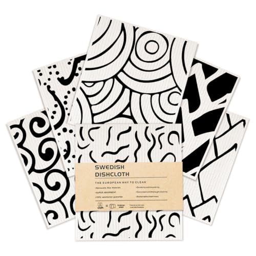 6 Pack Swedish Dishcloths Black White Kitchen Towels 16 - color: Multi 1533