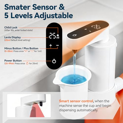 Electric Laundry Detergent Dispenser, Automatic Laundry Dispenser for Liquid Detergent, with Bottle Adapter, USB Recharg 8ml/s Flow, 5 Mode Smart Laundry Soap Pump for Laundry Room Organization, White - color: White