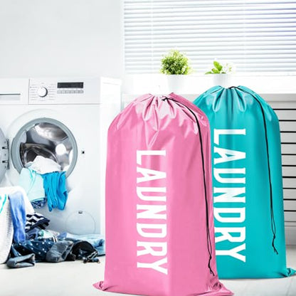 Fiodrimy 2 Pack XL Travel Laundry Bag, Machine Washable Dirty Clothes Organizer, Large Enough to Hold 4 Loads of Laundry, Easy Fit a Laundry Basket (Pink+Blue, 24" x 36") - color: Pink+Blue, size: 24" x 36"
