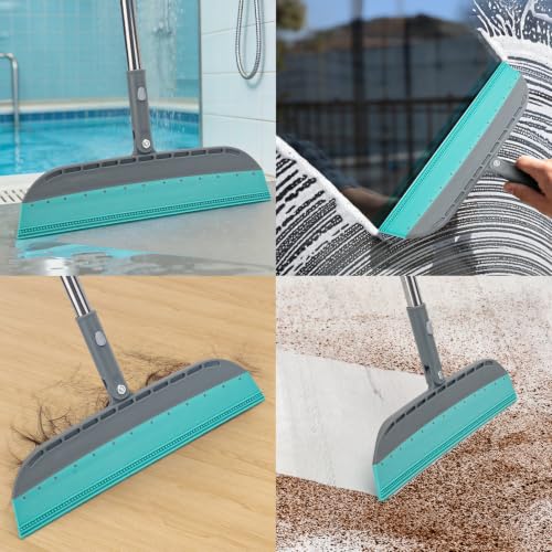 Multifunction Rubber Air Broom, Silicone Floor Squeegee Broom with 59" Long Handle, Scraping Broom for Floor Bathroom Kitchen Shower Tile Pet Hair Fur Marble Glass Water Window Foam Cleaning, Blue - color: Blue Air Broom
