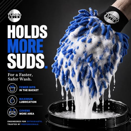 Microfiber Car Wash Mitt, Chenille Noodle Glove for Cars, Trucks, RVs, and Boats, Scratch-Free, Machine Washable, Reusable (1, Blue) - color: Blue