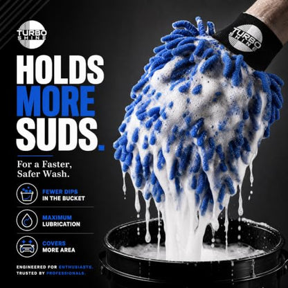 Microfiber Car Wash Mitt, Chenille Noodle Glove for Cars, Trucks, RVs, and Boats, Scratch-Free, Machine Washable, Reusable (1, Blue) - color: Blue