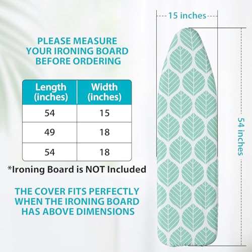 Seiritex Ironing Board Cover and Pad, Standard Size 15 x 54, Thick Padding with Elasticized Edges, Heat Reflective with Hook and Loop Fasteners, 3 Layers Iron Board Cover (Green Leaf) - color: Green Leaf, size: 15x54