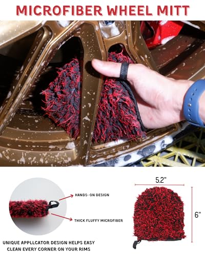 oesee Professional 4 Pack Long Handle Wheel Brush Kit for Cleaning Wheel and Tire- 2X Soft Wheel Cleaning Brush, Detailing Brush and Stiff Tire Brush, Bendable& Durable Wheel Rim Cleaner Brush Set - size: 7 Pack (Red & Black)