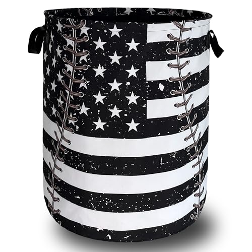 US Flag Baseball Laundry Basket Oxford Cloth Foldable Hamper 18.9x16.5 Inch - color: American Flag Baseball Textures Pattern