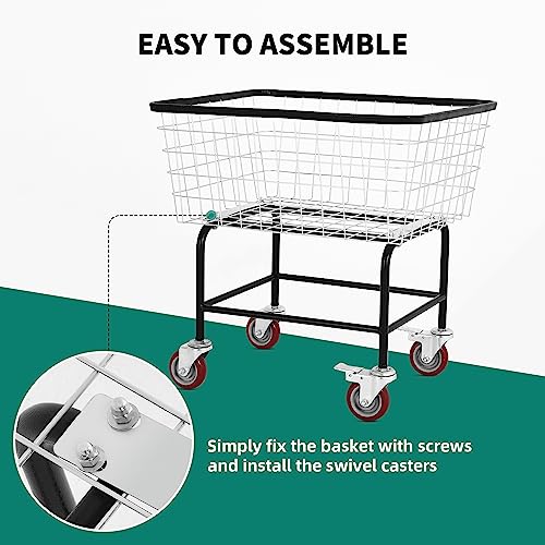 Rolling Laundry Cart with Wheels, Durable Metal, 2.5-Bushel - size: 2.5 Bushel