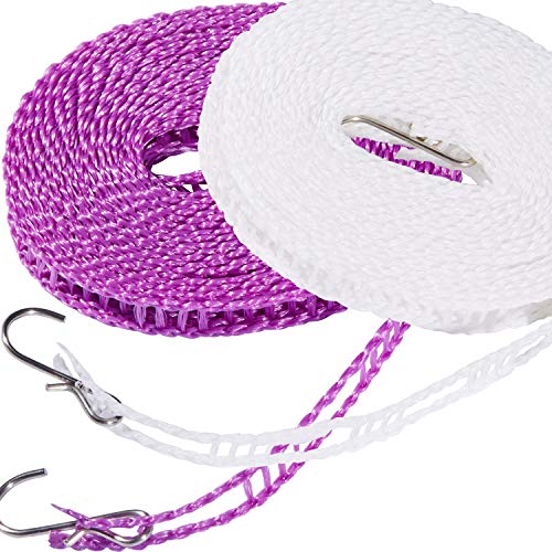 Foshine 2 Pack Clotheslines 1.64ft Length Camping Drying Rope Portable - color: Purple,white, size: 2 Pack