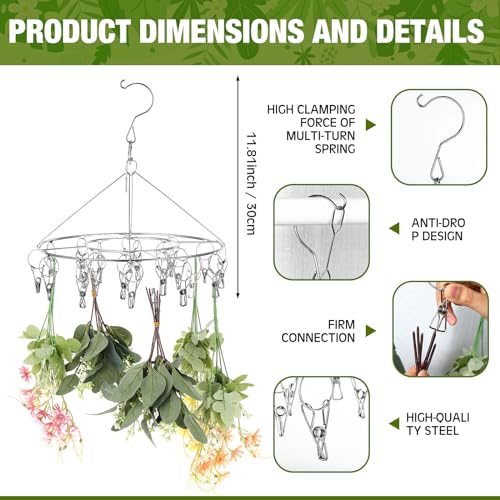 Bokon 4 Pcs Hanging Herb Drying Rack with Stainless Clips Hook, Round - style: Round