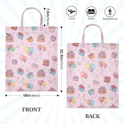 Travel Laundry Bags 2 PC Wet Dry Bag with Handle Dirty Clothes Organizer for Swimsuits Beach Camping Waterproof Washable Birthday Pink Cakes Balloons Ribbons - color: Birthday Pink Cakes Balloons Ribbons