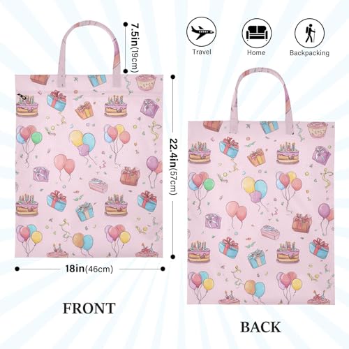 Travel Laundry Bags 2 PC Wet Dry Bag with Handle Dirty Clothes Organizer for Swimsuits Beach Camping Waterproof Washable Birthday Pink Cakes Balloons Ribbons - color: Birthday Pink Cakes Balloons Ribbons