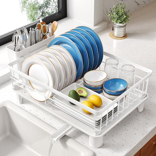 SNTD Dish Drying Rack for Small Kitchen Counter, 11" W x 15" L, White - color: White, size: 11" W x 15" L
