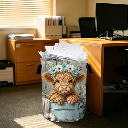 Highland Cow Laundry Basket Collapsible Oxford Laundry Hamper Clothes Storage Bin with Handles for Bedroom Bathroom Laundry Room 19.6 x 15.7 Inches - color: Highland Cow