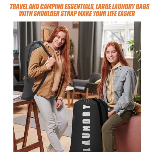 Isink Heavy Duty Laundry Bag with Strap,2 Pack Travel Laundry Bags for Dirty Clothes,24" x 36" Large Laundry Bag for Traveling,Camping,Dorm (Black+ Gray) - color: Laundry Bags with Strap (Black+ Gray)