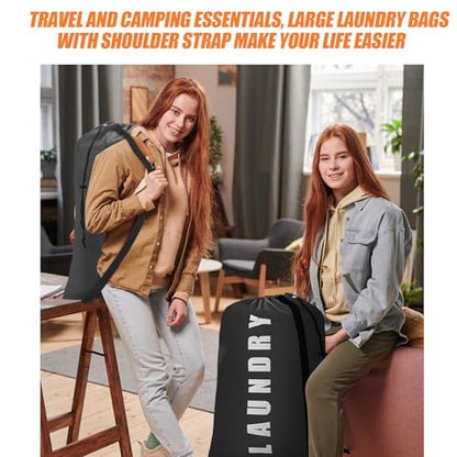 Isink Heavy Duty Laundry Bag with Strap,2 Pack Travel Laundry Bags for Dirty Clothes,24" x 36" Large Laundry Bag for Traveling,Camping,Dorm (Black+ Gray) - color: Laundry Bags with Strap (Black+ Gray)