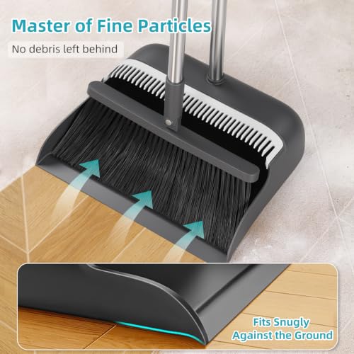 MOPALL Broom with Dustpan Combo Set with 53" Long Handle Inc 2 Broom Heads