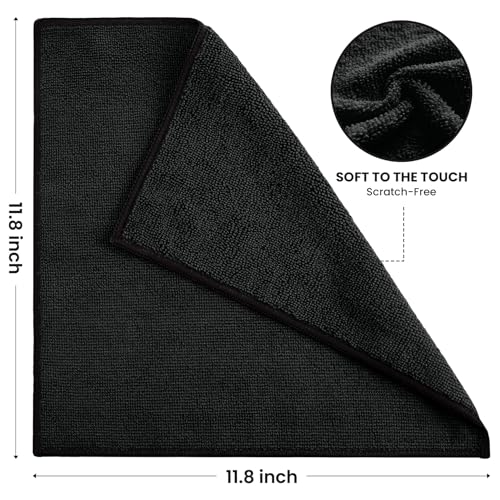 SIFANGKE Microfiber Cleaning Cloth, 12 Pack Lint-Free and Highly Absorbent Rags, Black Reusable Microfiber Towels for Car, Kitchen, Bathroom and Household Cleaning Supplies, 11.8"X11.8" - color: F.black, size: 1 Count (Pack of 12)