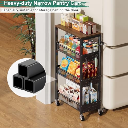 Laundry Room Slim Rolling Cart with Wheels for Between Washer and Dryer Gap - color: Classic Black, size: 9.1″ Wide
