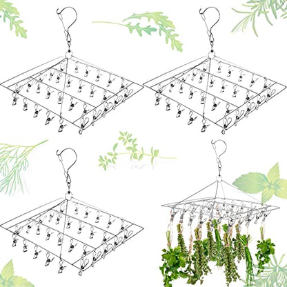 Bokon 4 Pcs Hanging Herb Drying Rack with Stainless Clips Hook, Square - style: Square