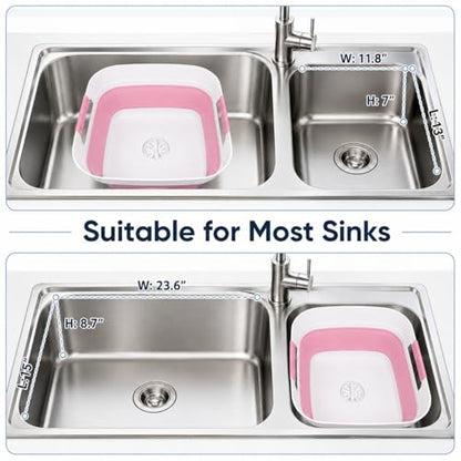 Collapsible Dish Basin with Drain Plug, 2.4 Gal 9L Foldable Wash Basin, Portable Sink Tub for Kitchen, Baby Bottles, Camping, RV, Vegetable Washing and Beverage Tub, Pink - color: Pink