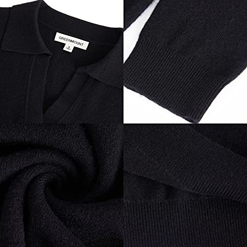 GreenMount Women's Deep V-Polo Casual Loose Cashmere Sweater Pullover Lapel Long Sleeve for Women Keep 37.5° Warm - color: Black, size: Medium