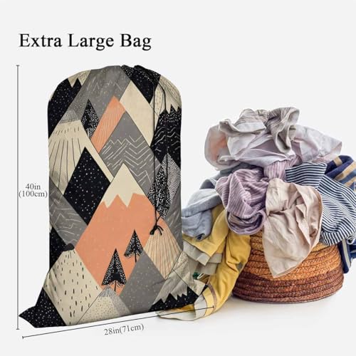 Swono Mountains Large Travel Laundry Bag - Washable Wet/Dry Bag for Dirty Clothes - Scandinavian Style Landscape Tree Boho Art - 28x40 Inch - color: Mountains