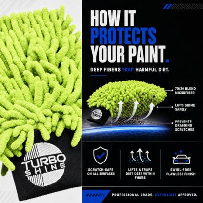 Microfiber Car Wash Mitt, Chenille Noodle Glove for Cars, Trucks, RVs, and Boats, Scratch-Free, Machine Washable, Reusable (1, Lime Green) - color: Lime Green