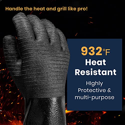 GEEKHOM 18-Inch Heat Resistant BBQ Gloves 932°F Waterproof Long Sleeve Cooking Gloves, Non-Slip Silicone Grip Grill Gloves for Grilling, Smoker, Oven, and Kitchen Use - size: 18 inches