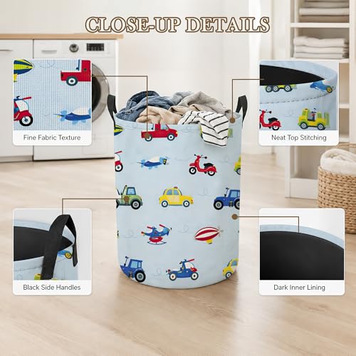Toy Vehicles Laundry Basket, Airplane Car Collapsible Laundry Hamper Waterproof Oxford Cloth With Handles, Clothes Storage Bucket For Bathroom/Bedroom 16" x 20.8" - color: Toy Vehicles