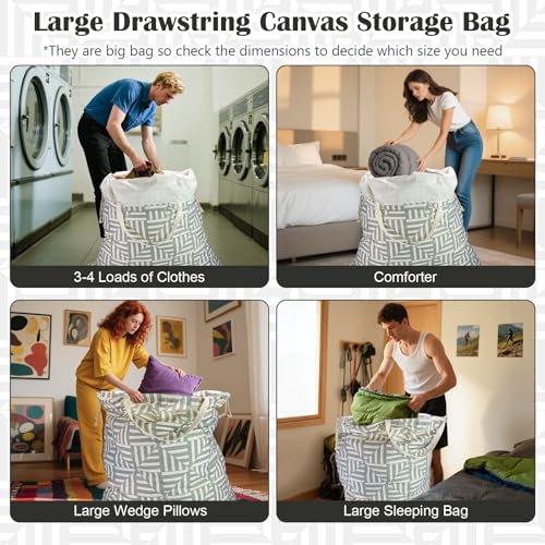 Canvas Laundry Bag with Handles & Drawstring, XL 33"Wx 35"H, Geometry Gray - color: Geometry Light Gray,1pc XL, size: XL 33"W x 35"H┃1 Pack
