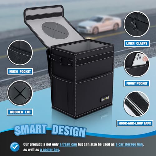 K KNODEL Car Trash Can with Lid, Car Garbage, Bin and Bag (Large, Black) - color: Black, size: Large