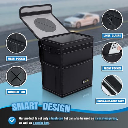 K KNODEL Car Trash Can with Lid, Car Garbage, Bin and Bag (Large, Black) - color: Black, size: Large