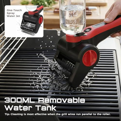 Electric Grill Brush, 100W High Power Cordless BBQ Cleaner with 300ml Water Spray Tank, IPX8 Waterproof Automatic Scrubber for Gas Charcoal Grills, 2-Speed Rechargeable Power Brush with Scraper